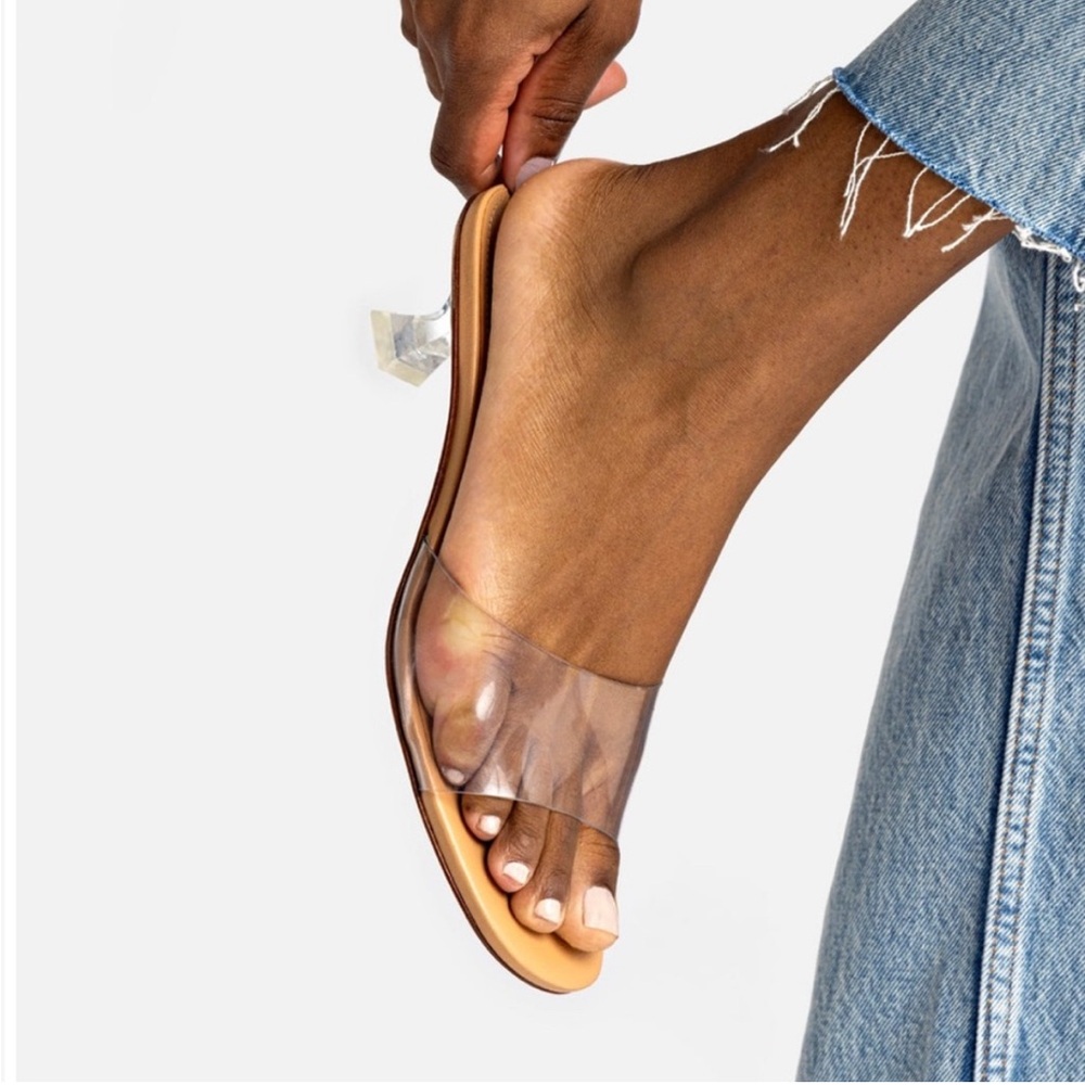 Larroude Clear and Tan Sandals